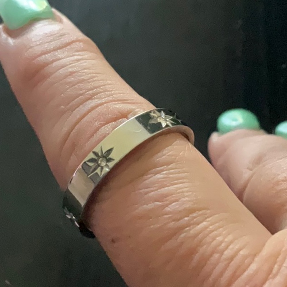 Silver Star Engraved Ring